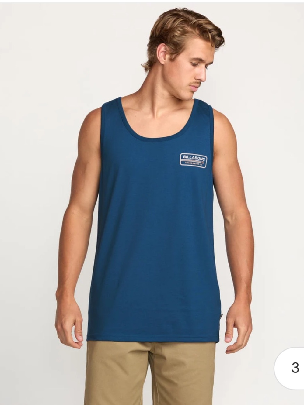 Billabong Men’s M Premium Walled Cotton Deep Blue Scoop Logo Patch Tank Top NWT